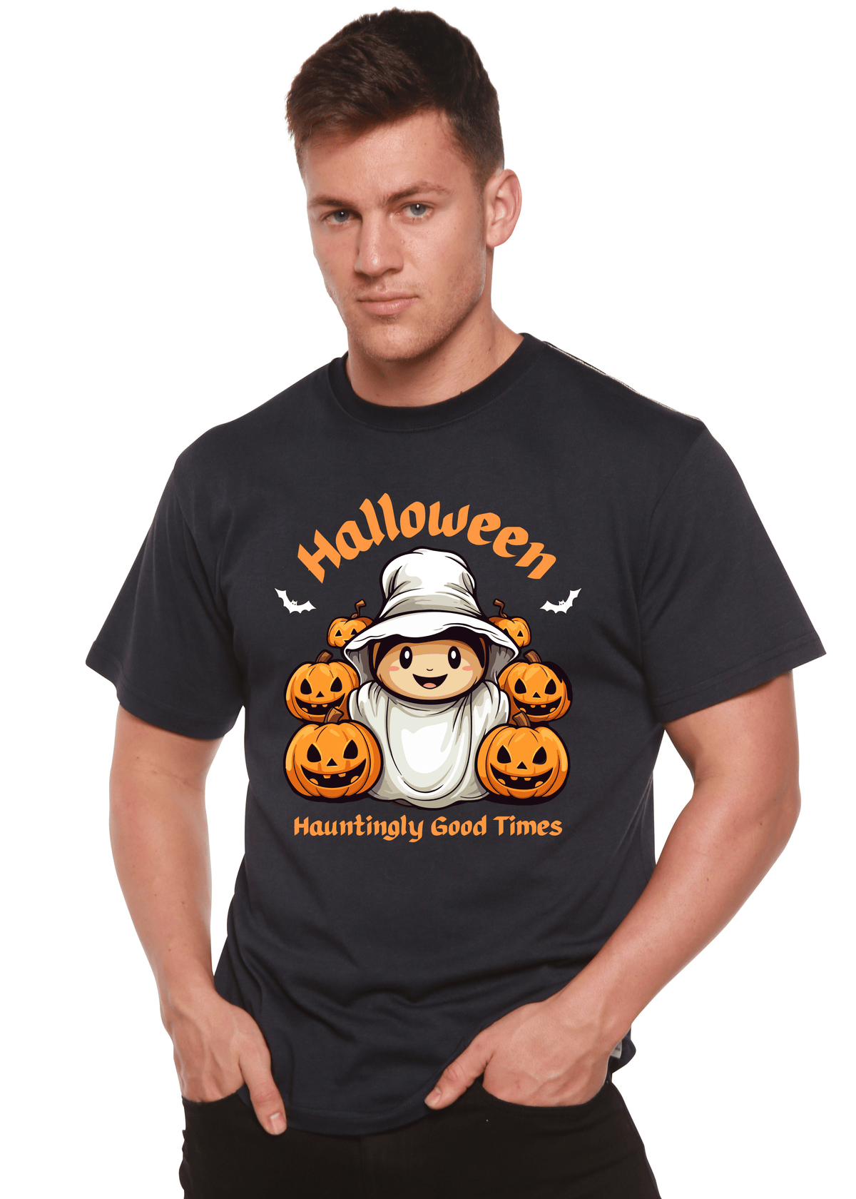 Halloween Hauntingly Good Times Day Men's Bamboo Viscose/Organic Cotton Short Sleeve Graphic T-Shirt - Pendo Store