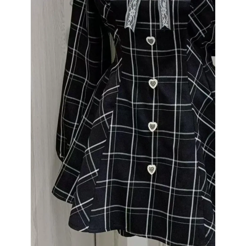 Lolita Plaid Lace Trim Dress