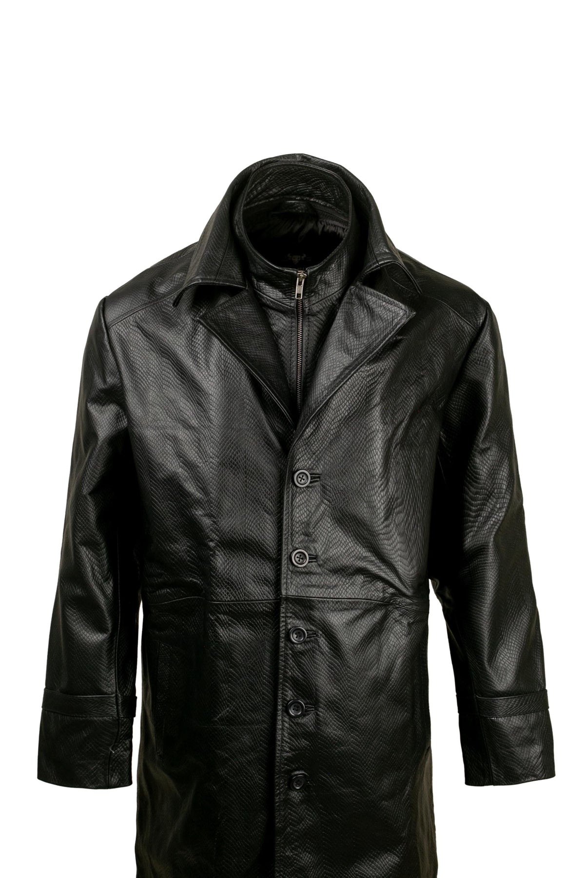 High Collar Leather Trench Coat - Pendo Store