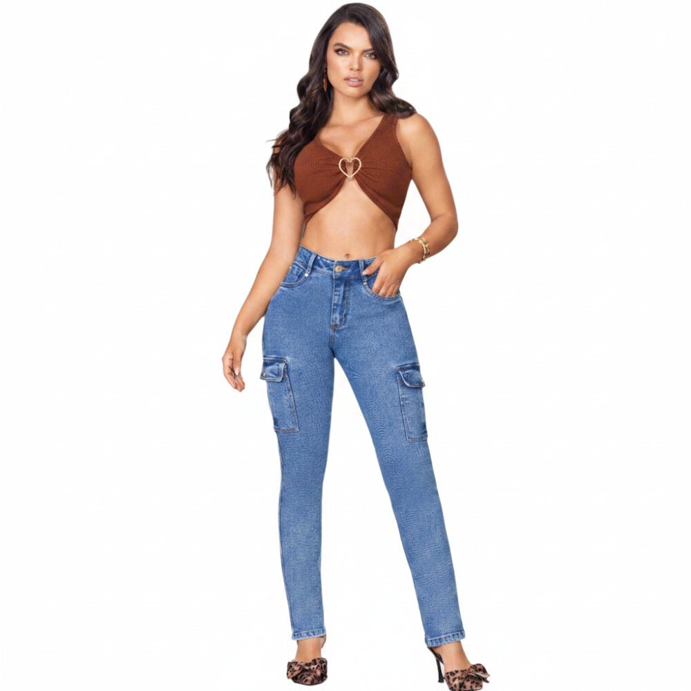 High-Rise Push Up Cargo Jeans - Pendo Store