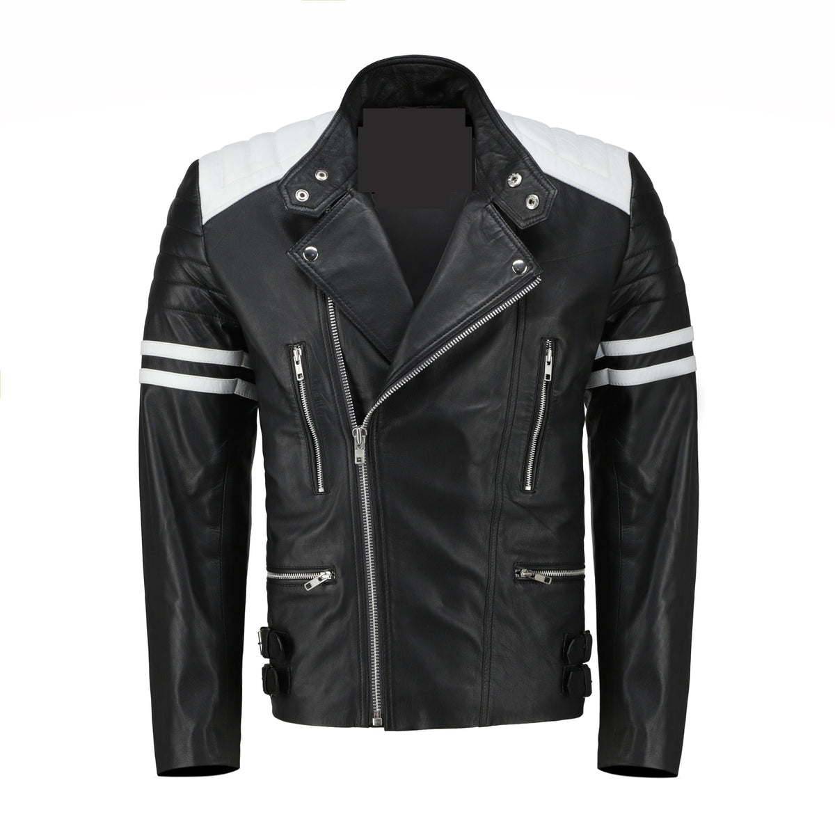 White and Black Biker Leather Jacket