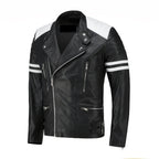 White and Black Biker Leather Jacket