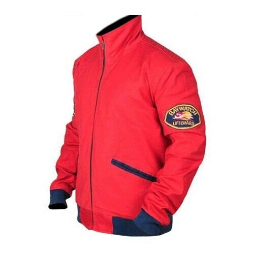 Red Lifeguard Style Bomber Jacket
