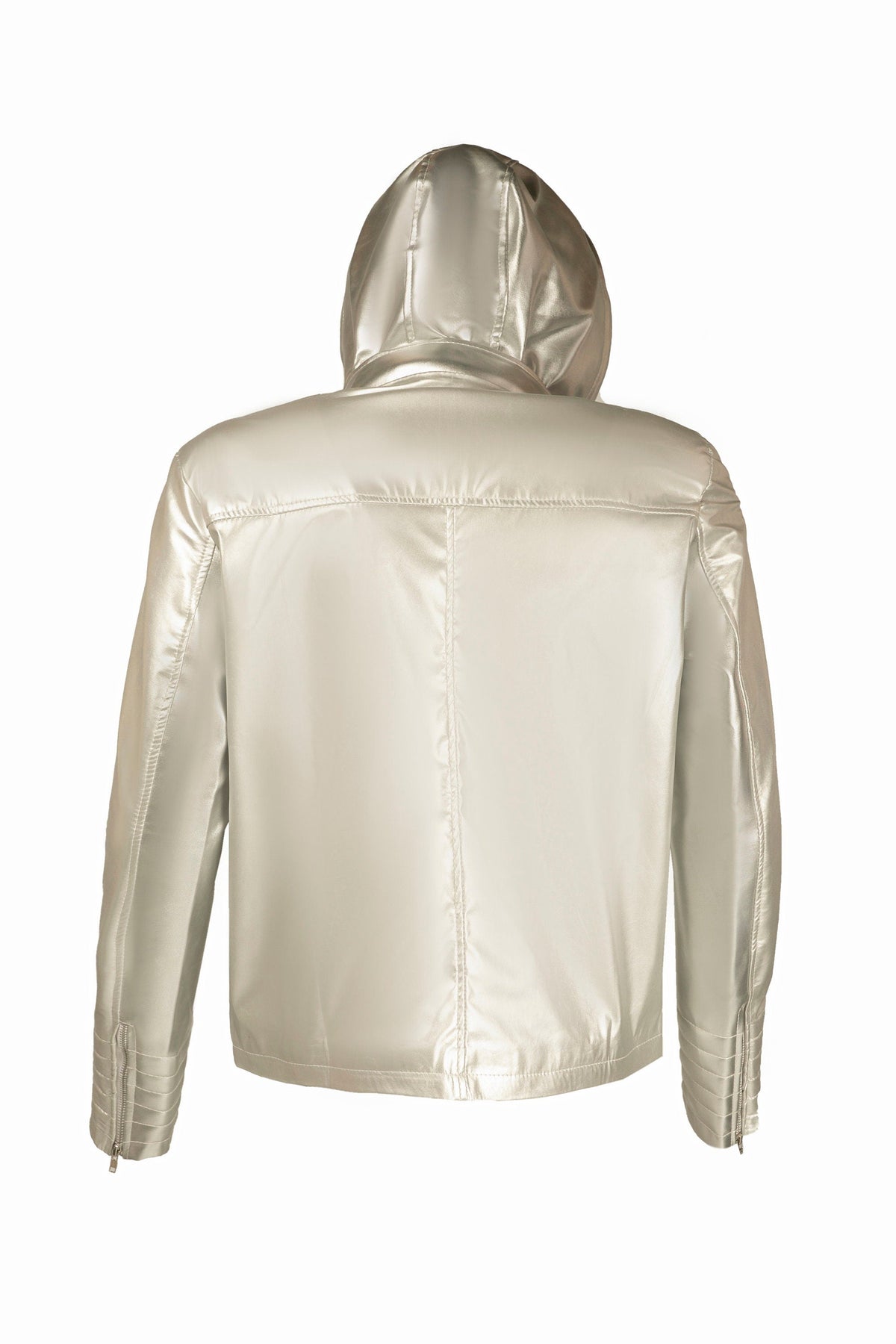 Metallic Silver Leather Biker Jacket