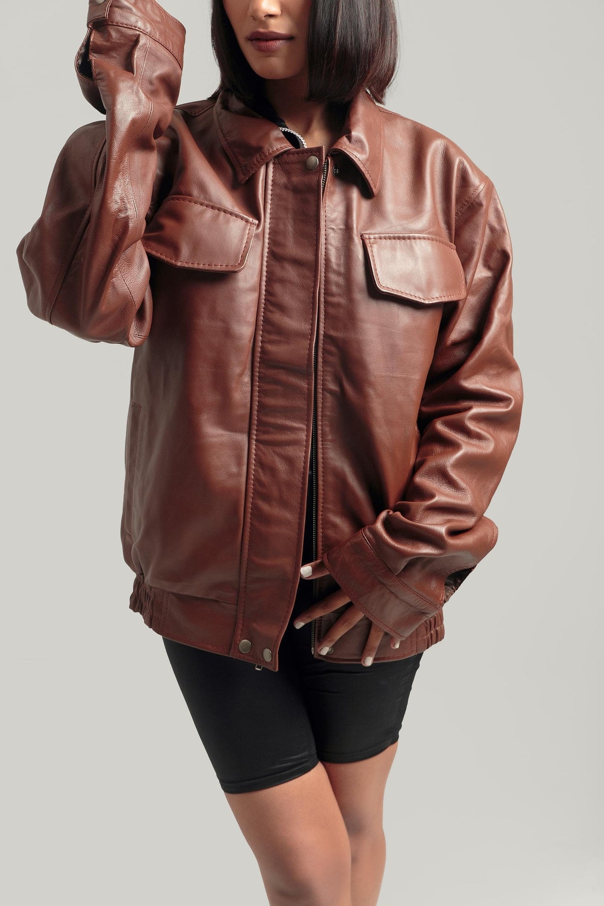 Oversized Brown Bomber Jacket