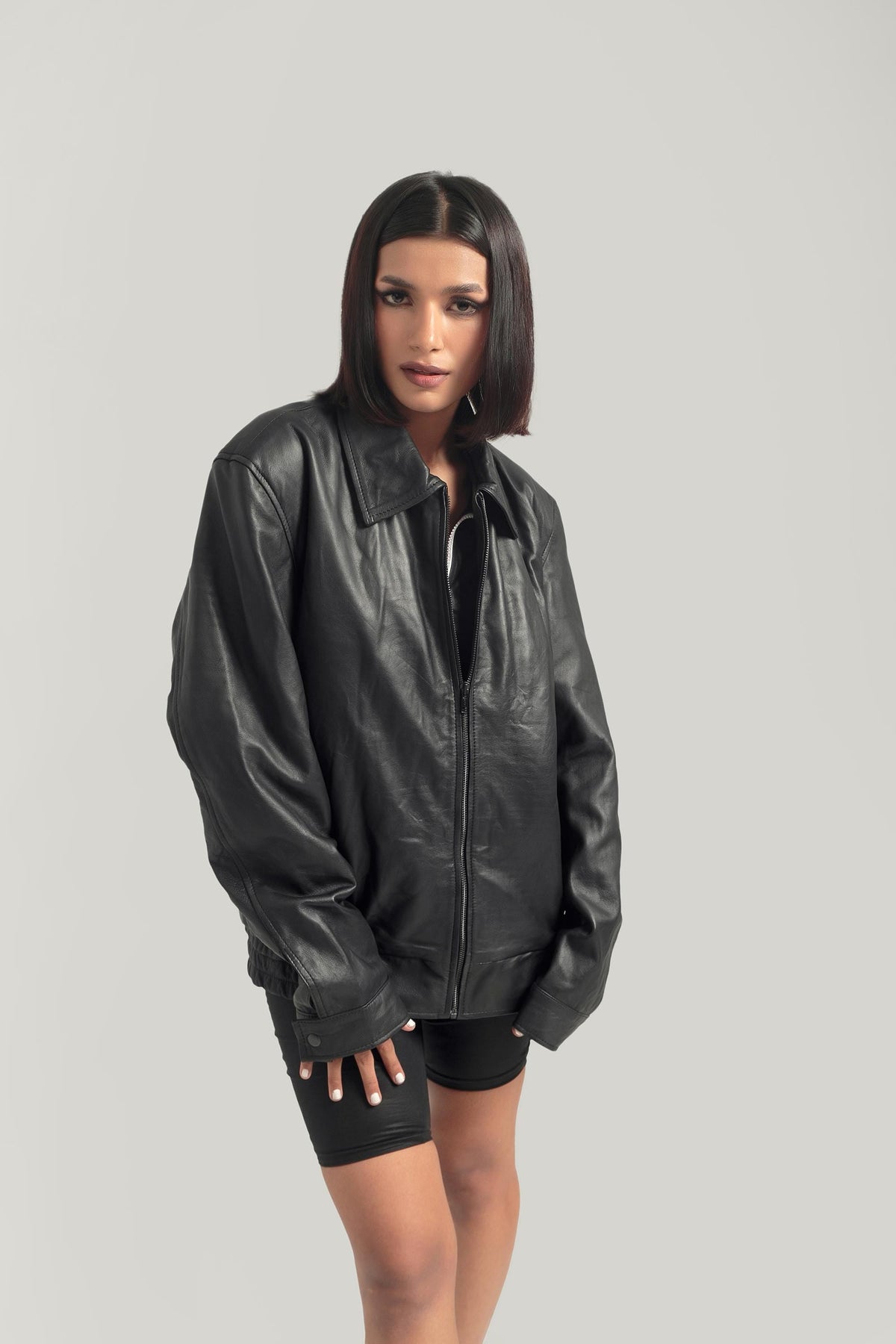 Women's Oversized Retro Biker Jacket