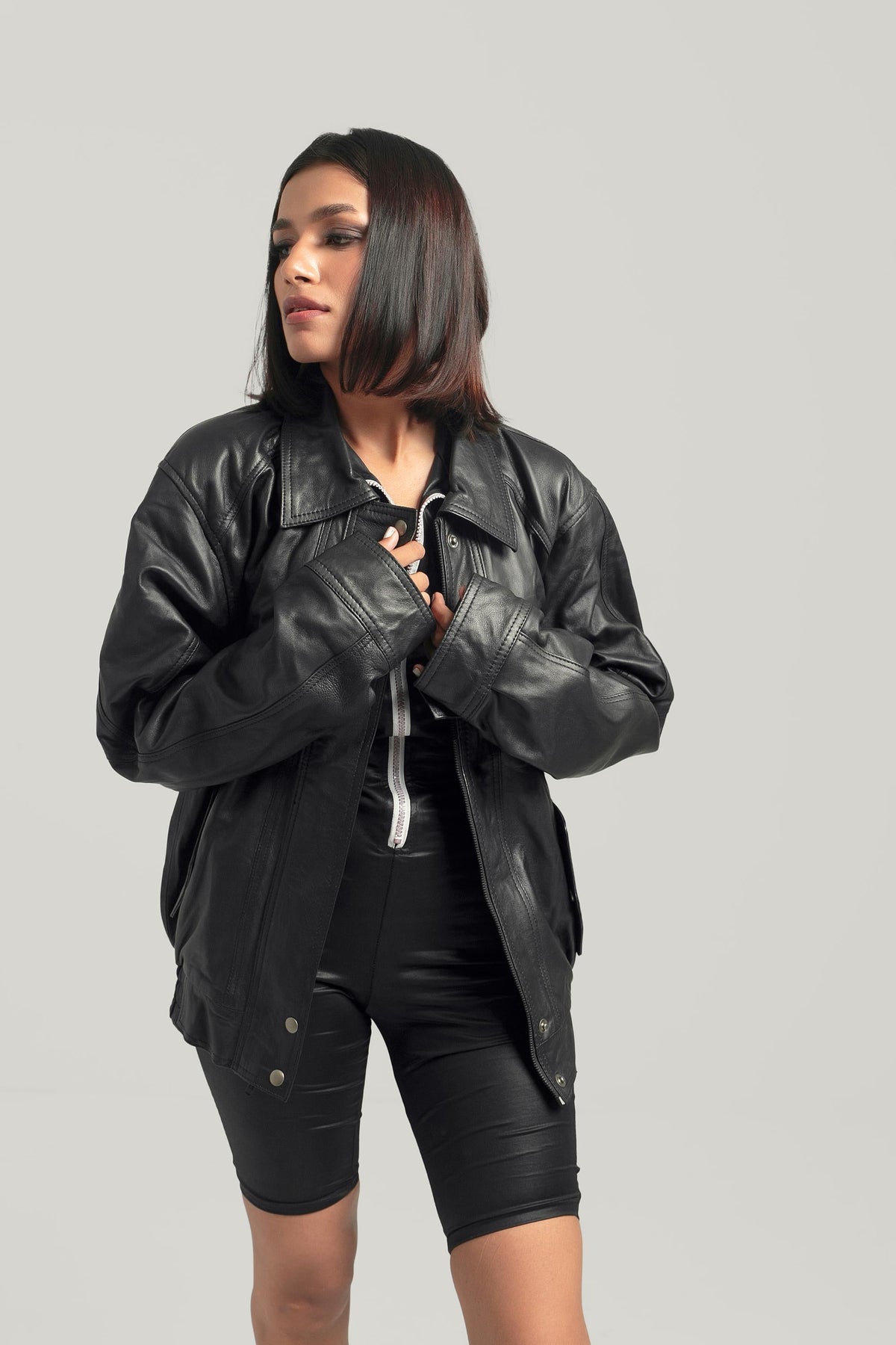 Women's Oversized Retro Biker Jacket