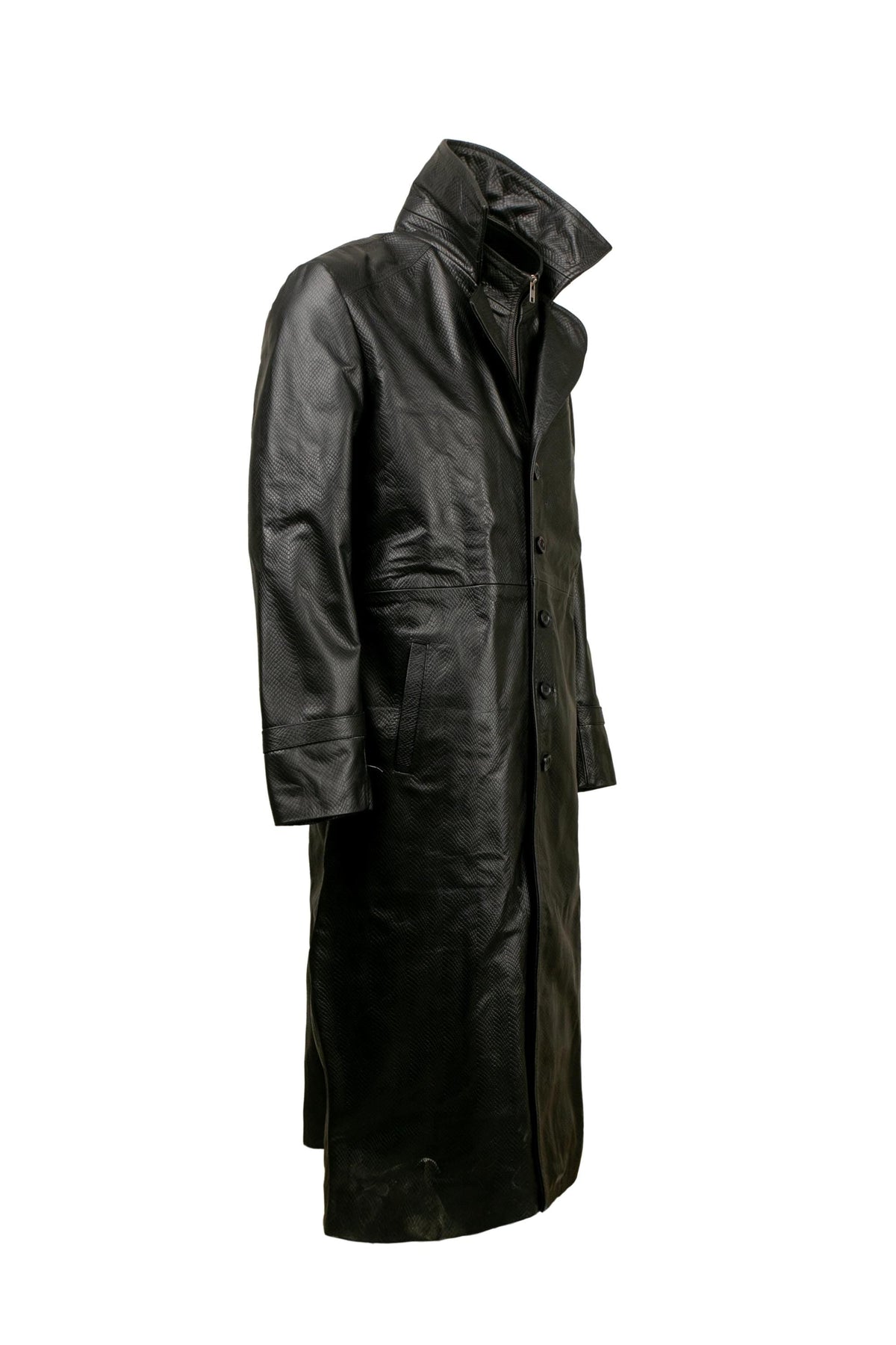 High Collar Leather Trench Coat