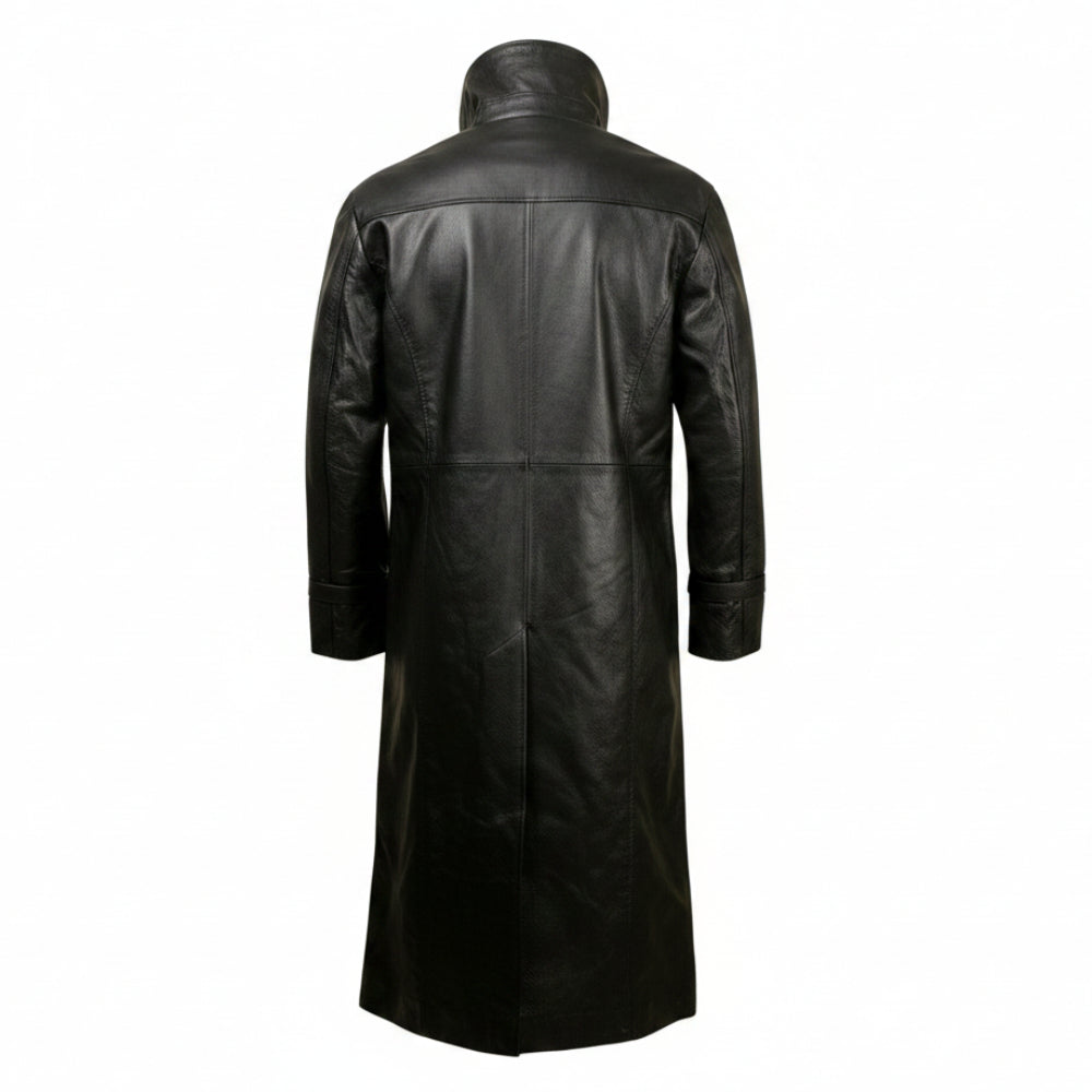 High Collar Leather Trench Coat