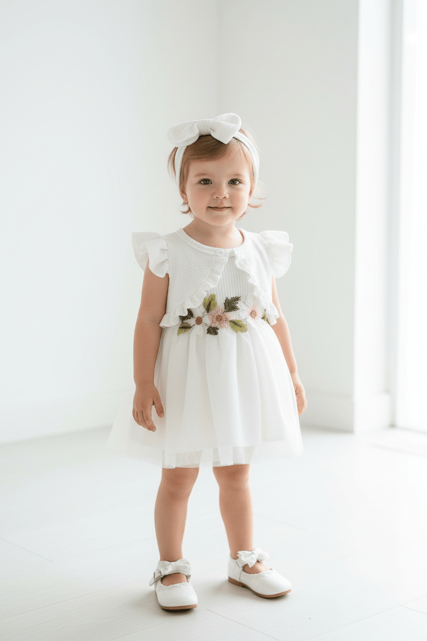 Infant Summer Floral Vest Mesh Dress Jacket Set with Hair Accessories - Pendo Store
