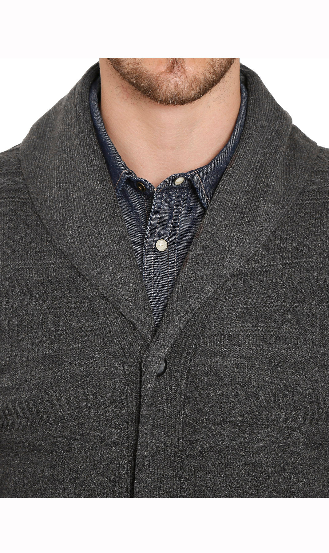 Jacquard Knit Shawl Collar Cardigan - Pendo Store