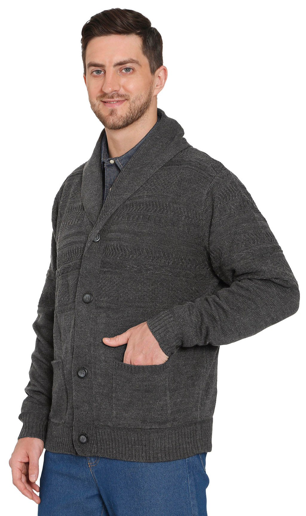 Jacquard Knit Shawl Collar Cardigan - Pendo Store