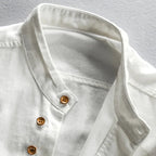 Japan Style Mens Linen Cotton Shirt Harajuku Stand Collar Long Sleeve Slim Fit Solid Color Male Casual Breathable Classical Tops - Pendo Store