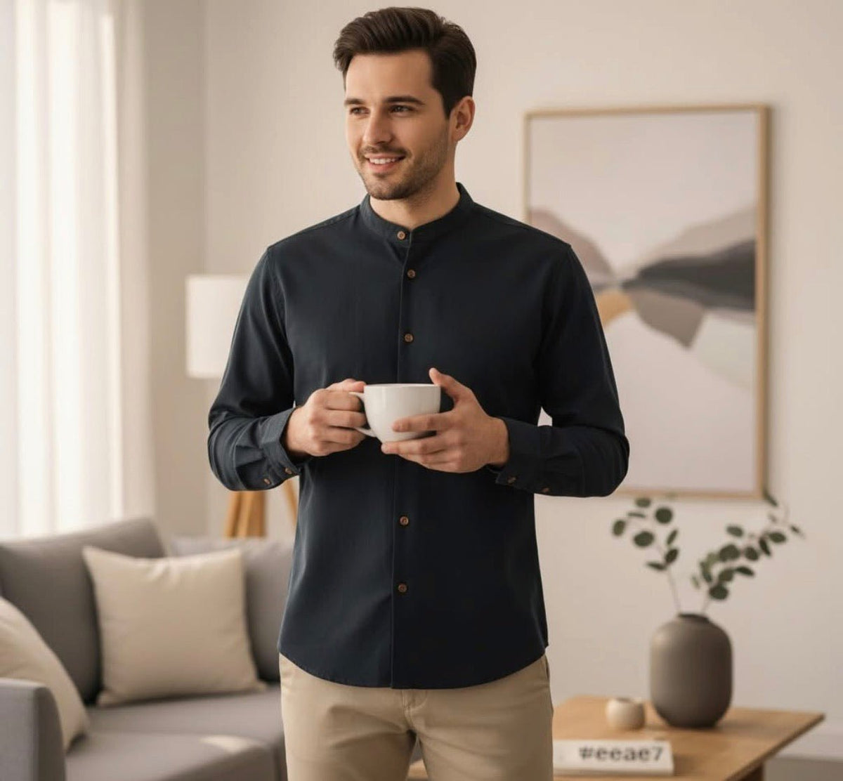 Japan Style Mens Linen Cotton Shirt Harajuku Stand Collar Long Sleeve Slim Fit Solid Color Male Casual Breathable Classical Tops - Pendo Store