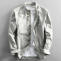 Japan Style Mens Linen Cotton Shirt Harajuku Stand Collar Long Sleeve Slim Fit Solid Color Male Casual Breathable Classical Tops - Pendo Store