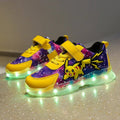 Kid’s Casual Shoes Boys Rechargeable Cartoon PU Leather Spring Fashion Flat Bottom Anti-slip Sneakers Yellow Size 25-36 - Pendo Store