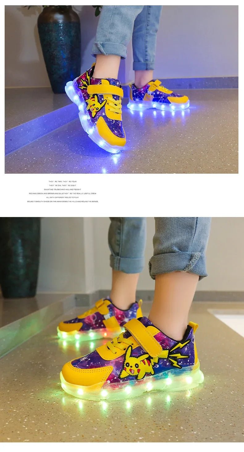 Kid’s Casual Shoes Boys Rechargeable Cartoon PU Leather Spring Fashion Flat Bottom Anti-slip Sneakers Yellow Size 25-36 - Pendo Store