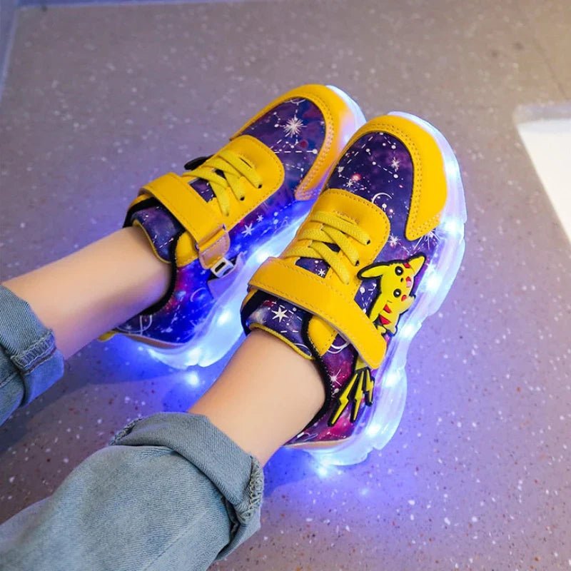 Kid’s Casual Shoes Boys Rechargeable Cartoon PU Leather Spring Fashion Flat Bottom Anti-slip Sneakers Yellow Size 25-36 - Pendo Store