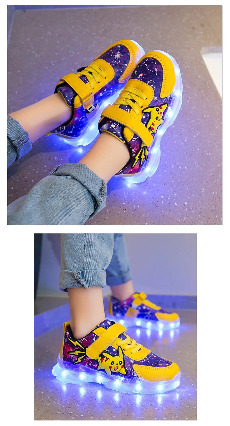 Kid’s Casual Shoes Boys Rechargeable Cartoon PU Leather Spring Fashion Flat Bottom Anti-slip Sneakers Yellow Size 25-36 - Pendo Store