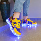 Kid’s Casual Shoes Boys Rechargeable Cartoon PU Leather Spring Fashion Flat Bottom Anti-slip Sneakers Yellow Size 25-36 - Pendo Store