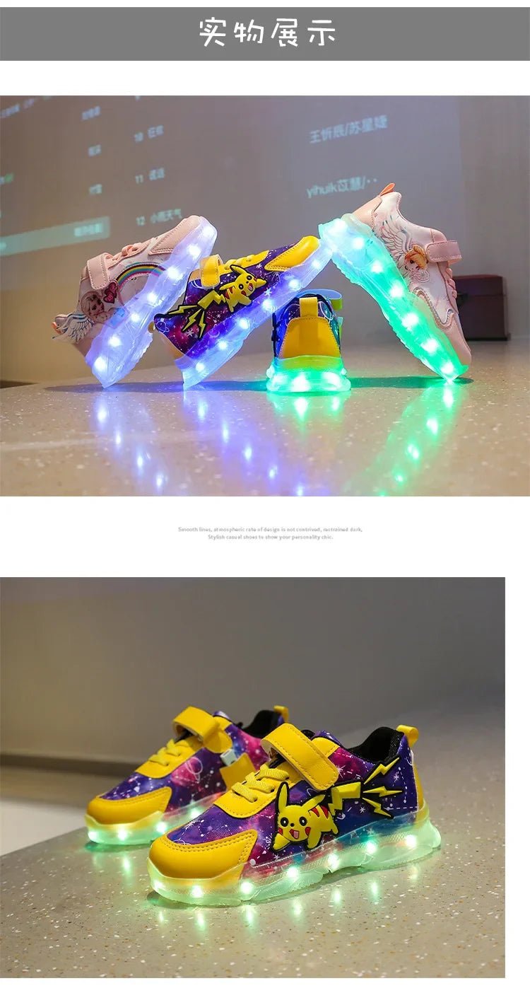 Kid’s Casual Shoes Boys Rechargeable Cartoon PU Leather Spring Fashion Flat Bottom Anti-slip Sneakers Yellow Size 25-36 - Pendo Store