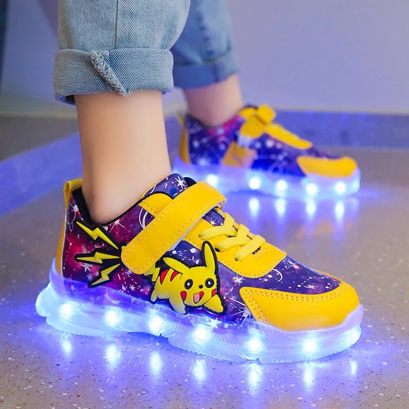 Kid’s Casual Shoes Boys Rechargeable Cartoon PU Leather Spring Fashion Flat Bottom Anti-slip Sneakers Yellow Size 25-36 - Pendo Store