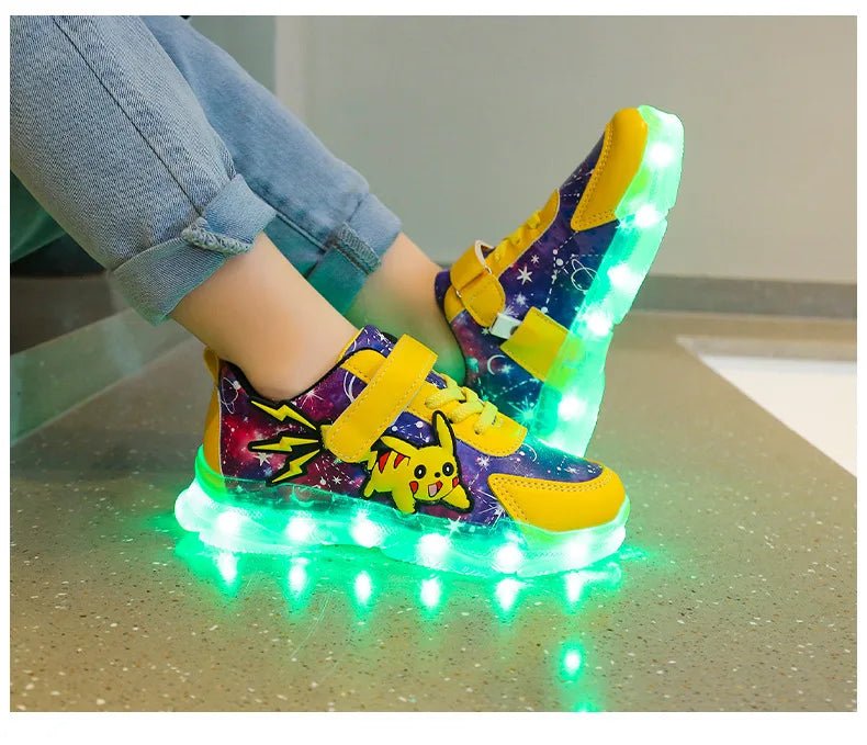 Kid’s Casual Shoes Boys Rechargeable Cartoon PU Leather Spring Fashion Flat Bottom Anti-slip Sneakers Yellow Size 25-36 - Pendo Store