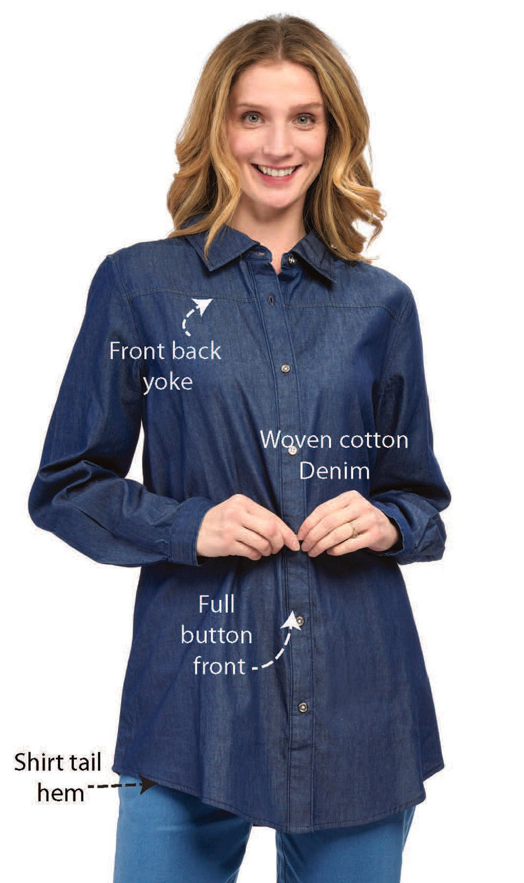 Long Sleeve Denim Tunic Top - Pendo Store