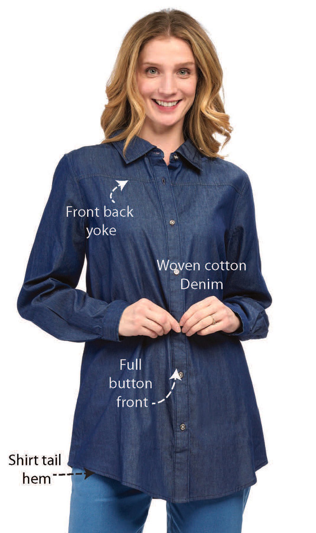 Long Sleeve Denim Tunic Top - Pendo Store