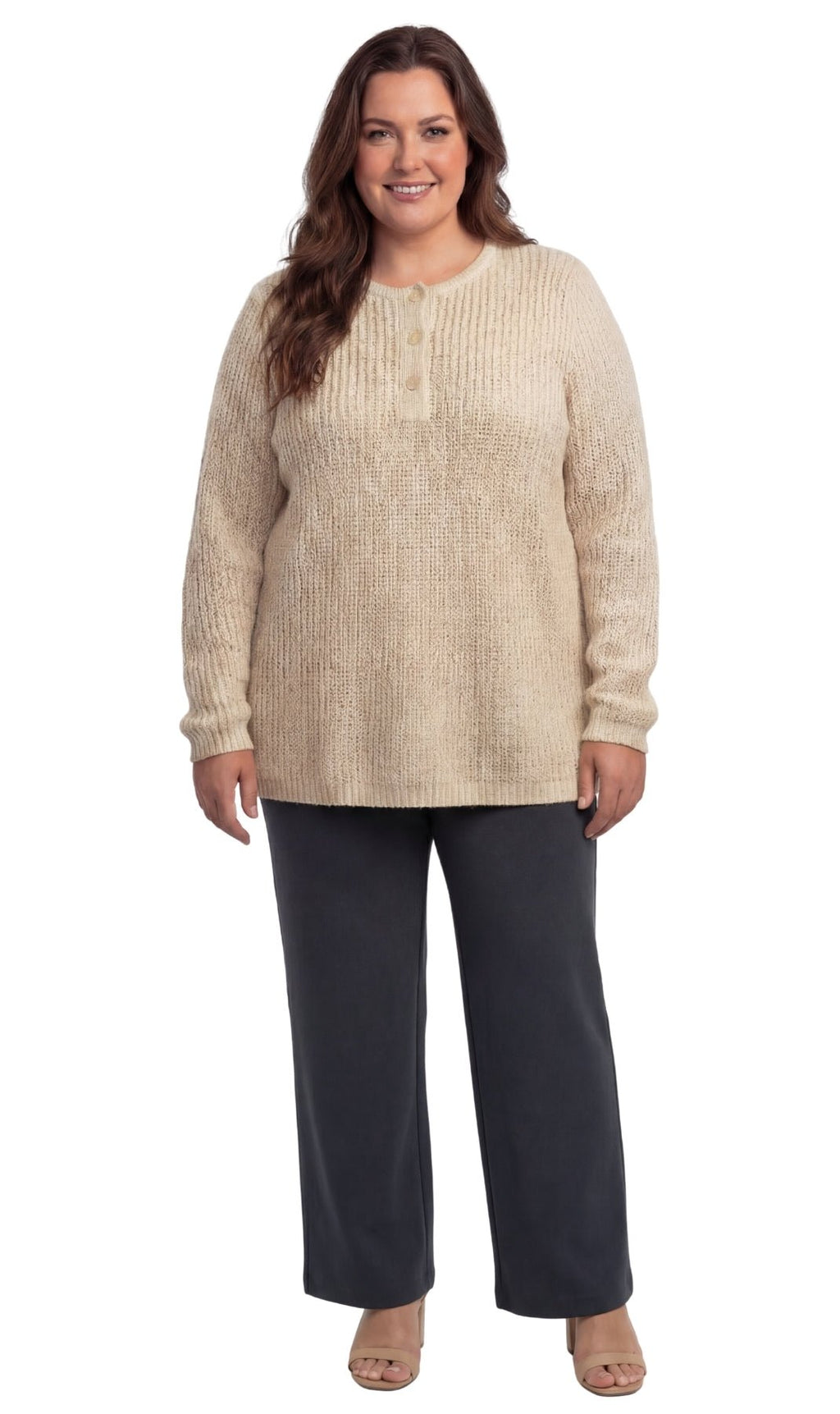 Long Sleeve Shaker Knit Henley Sweater - Pendo Store