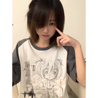 Loose Fit Cartoon Print T-Shirt Harajuku