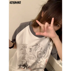 Loose Fit Cartoon Print T-Shirt Harajuku