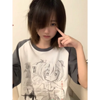 Loose Fit Cartoon Print T-Shirt Harajuku