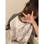 Loose Fit Cartoon Print T-Shirt Harajuku