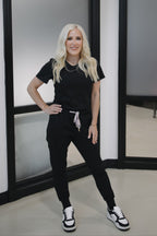 Women's Black Cargo Joggers - Pink Details