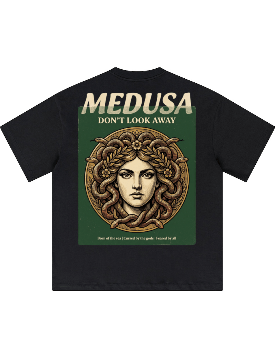 'Medusa Don't Look Away' Oversized Graphic Tee - Pendo Store