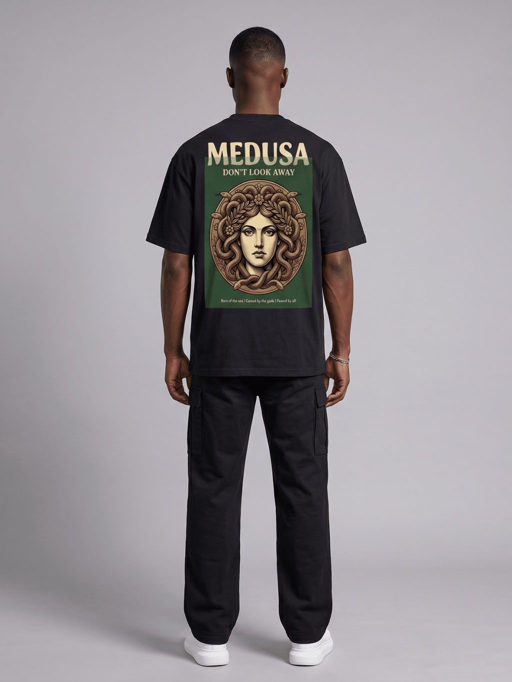 'Medusa Don't Look Away' Oversized Graphic Tee - Pendo Store