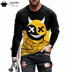 Men’s Casual Long Sleeve O-Neck T-shirt with Funny Pattern Print - Harajuku Street Fashion Top - Pendo Store