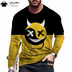 Men’s Casual Long Sleeve O-Neck T-shirt with Funny Pattern Print - Harajuku Street Fashion Top - Pendo Store