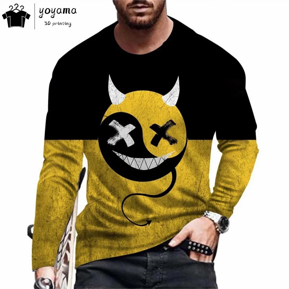 Men’s Casual Long Sleeve O-Neck T-shirt with Funny Pattern Print - Harajuku Street Fashion Top - Pendo Store