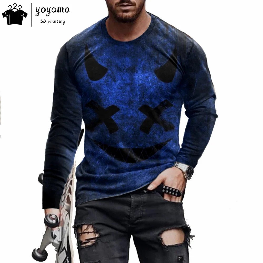Men’s Casual Long Sleeve O-Neck T-shirt with Funny Pattern Print - Harajuku Street Fashion Top - Pendo Store