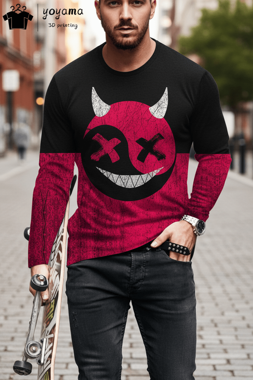 Men’s Casual Long Sleeve O-Neck T-shirt with Funny Pattern Print - Harajuku Street Fashion Top - Pendo Store