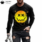 Men’s Casual Long Sleeve O-Neck T-shirt with Funny Pattern Print - Harajuku Street Fashion Top - Pendo Store