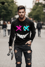 Men’s Casual Long Sleeve O-Neck T-shirt with Funny Pattern Print - Harajuku Street Fashion Top - Pendo Store