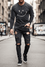 Men’s Casual Long Sleeve O-Neck T-shirt with Funny Pattern Print - Harajuku Street Fashion Top - Pendo Store