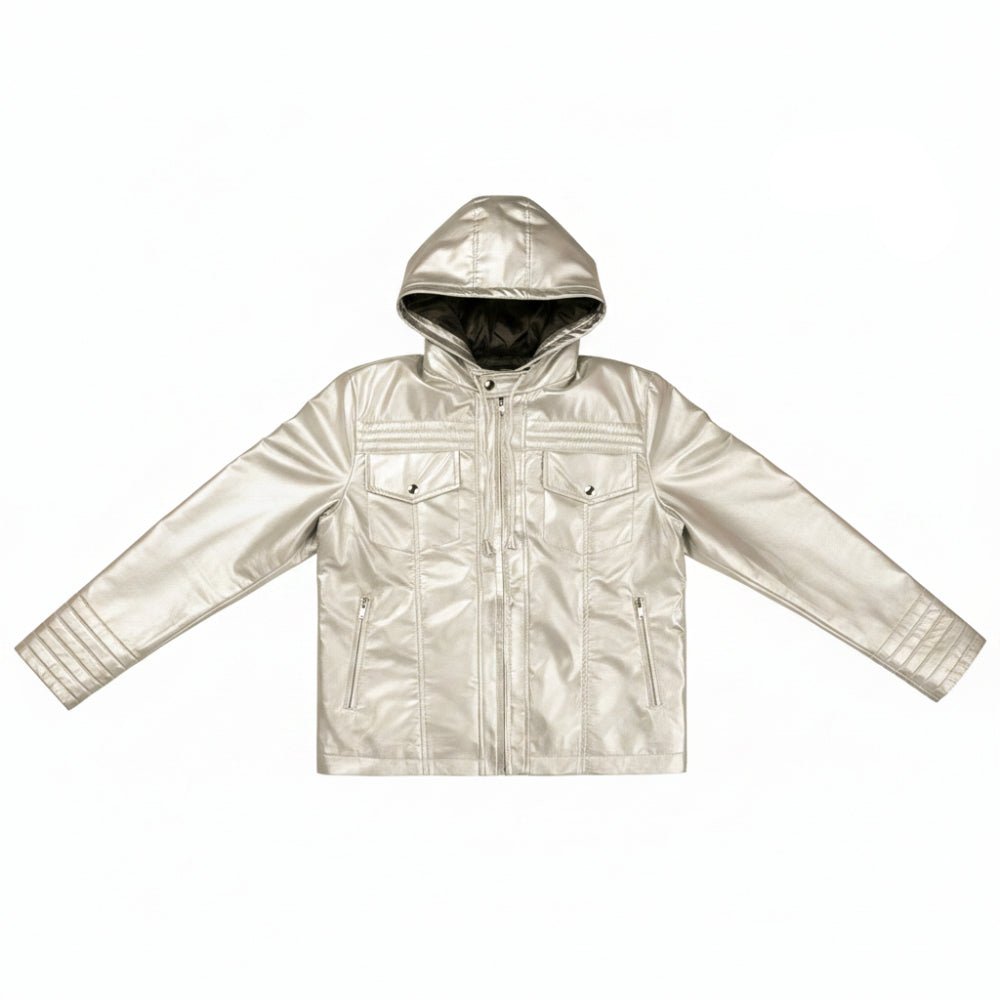 Metallic Silver Leather Biker Jacket - Pendo Store