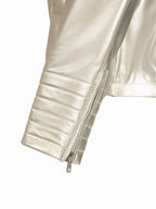 Metallic Silver Leather Biker Jacket - Pendo Store