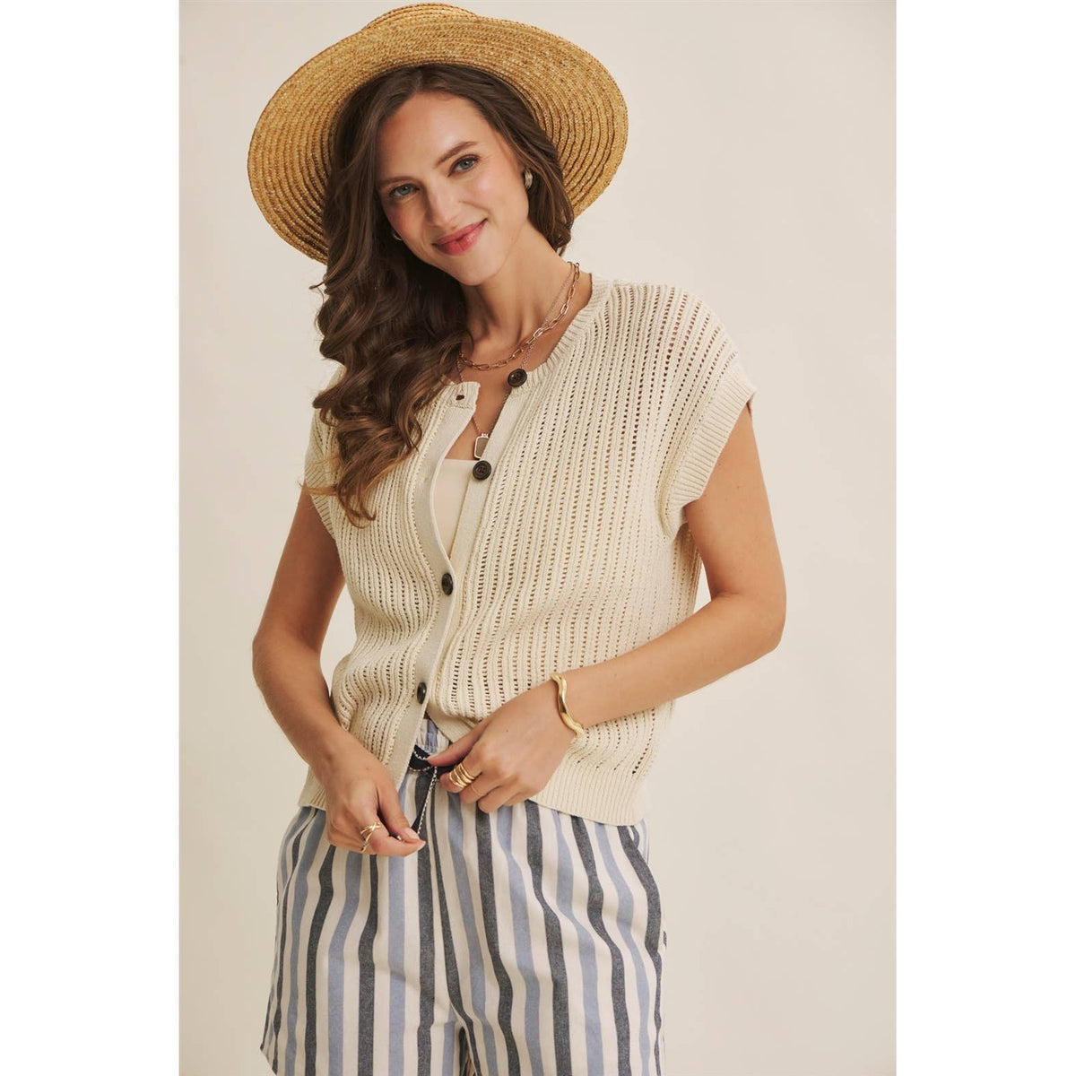 Natural Cotton Open Knit Sweater Vest - Pendo Store