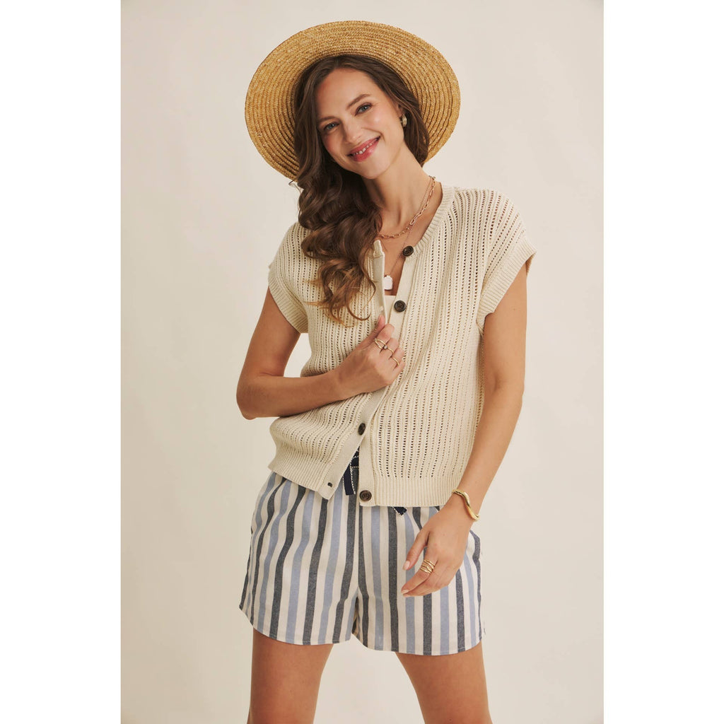 Natural Cotton Open Knit Sweater Vest - Pendo Store