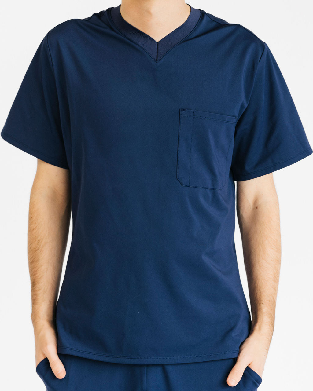 Men's Navy Blue V-Neck Scrub Top